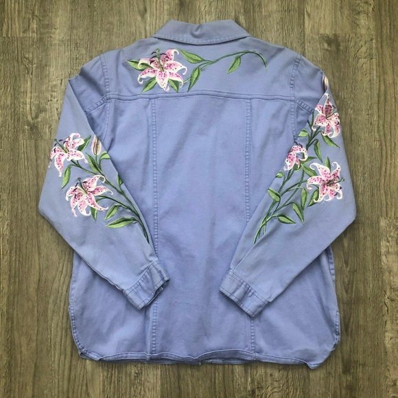 Bob Mackie Wearable Art Jackets & Blazers - Bob Mackie Wearable Art Embroidered Lillies Lavender Lilac Shirt Jacket